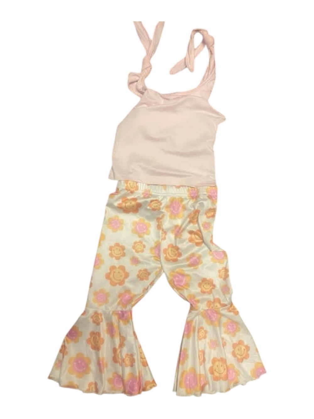 Girls' Pink Floral Bell-Bottom Matching Set